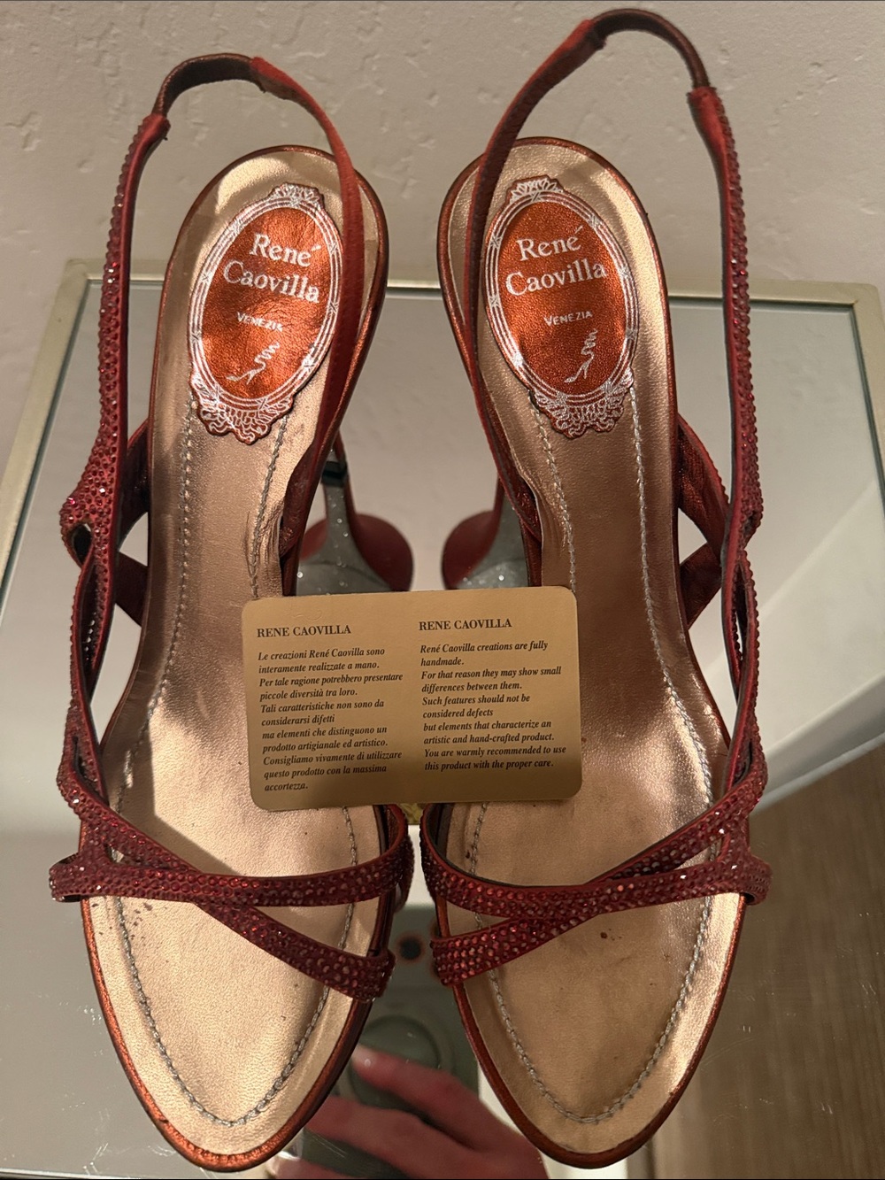 Rene Caovilla Rust Red Crystal-Strap Slingback Stilettos - Picture 6 of 12